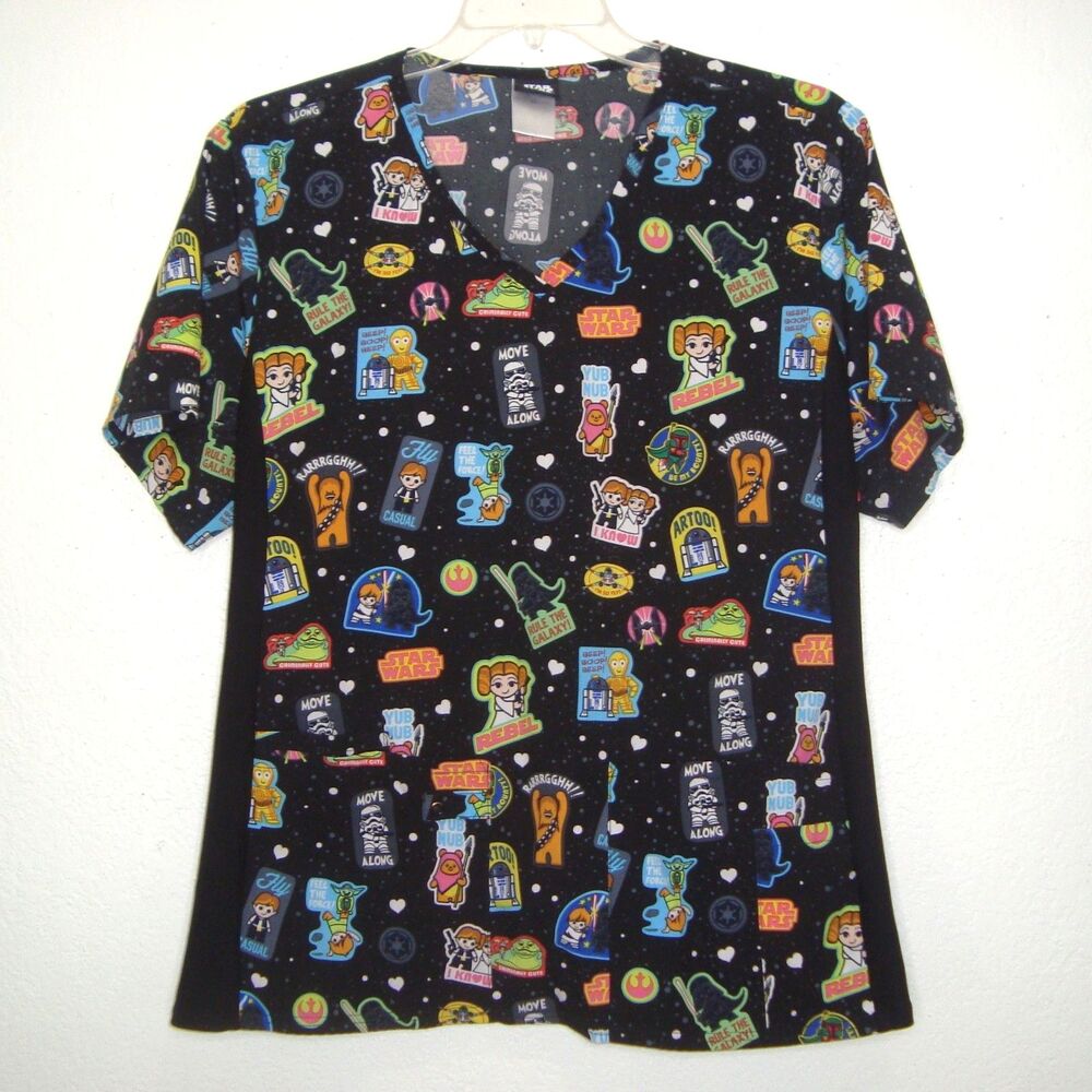Star Wars Rule the Galaxy Print V-Neck Stretch Knit Panel Scrub Top